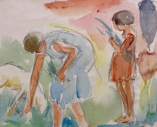 Omar Onsi — Untitled, Mother and Daughter in a Field — 1920