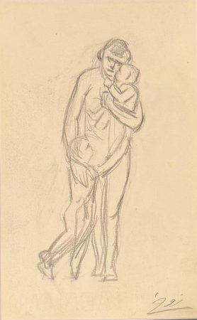 Moustafa Farroukh — Mother & Child Hugging — 1940
