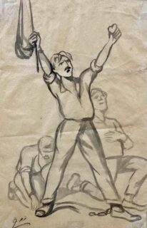 Moustafa Farroukh — Jeune Révolutionnaire Tenant Le Drapeau