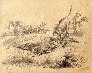 Moustafa Farroukh — Dog hunting rabbits — 1913